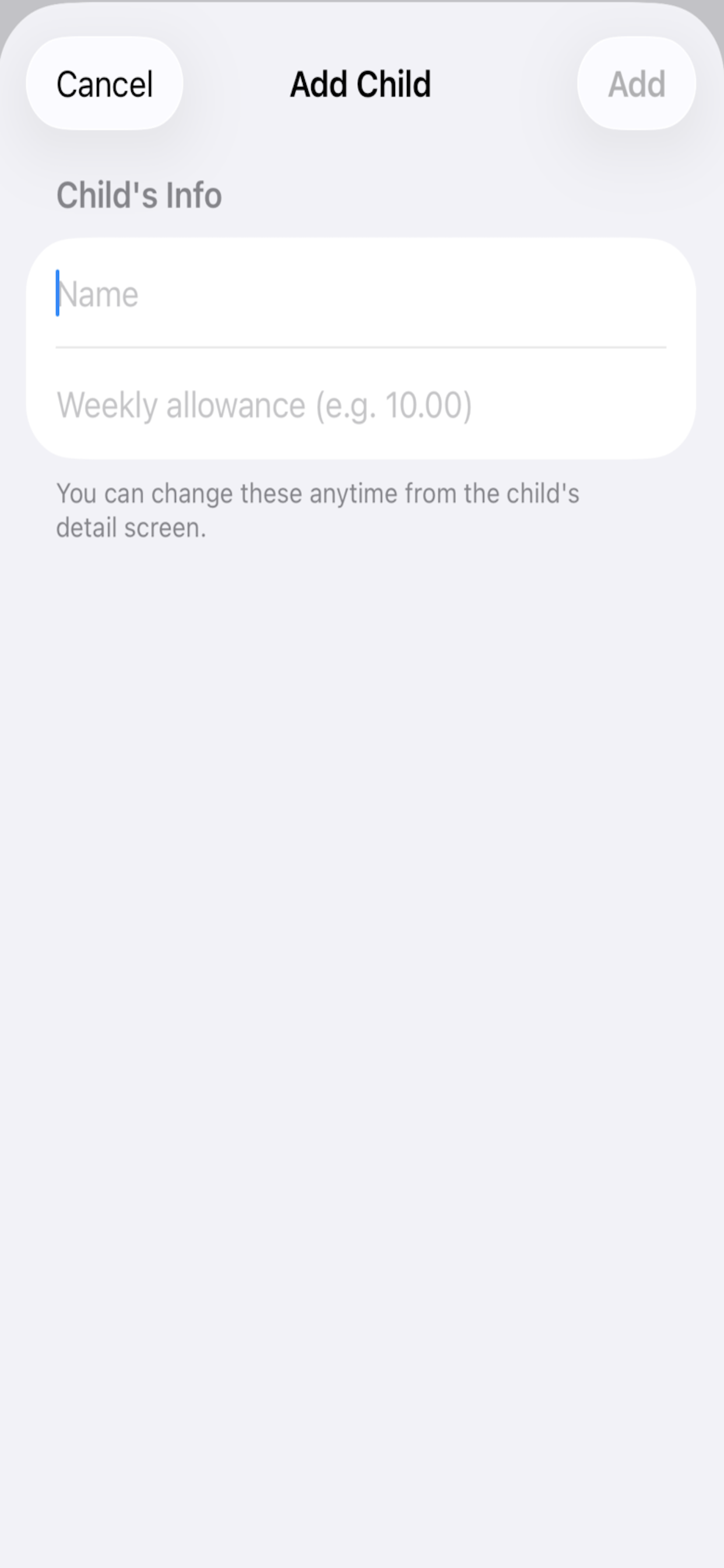 Add a child screen